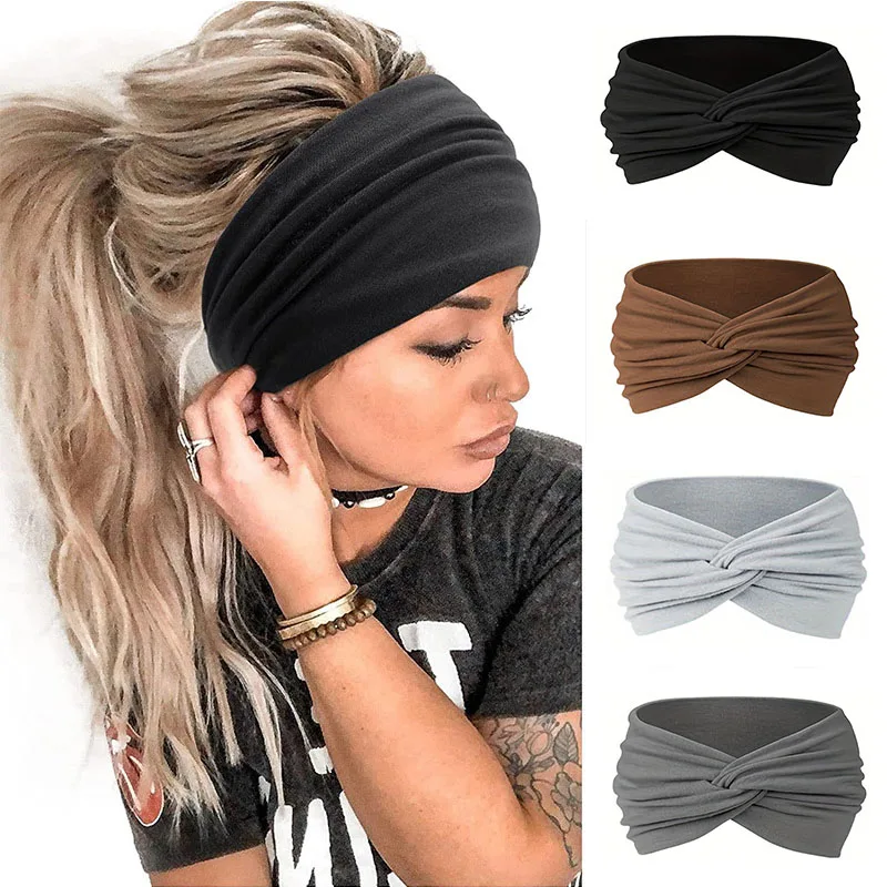 

5pc Sports Headbands for Men Women Non-Slip Moisture Wicking Workout Sweatband Fitness Running Cycling Football Yoga Hairband