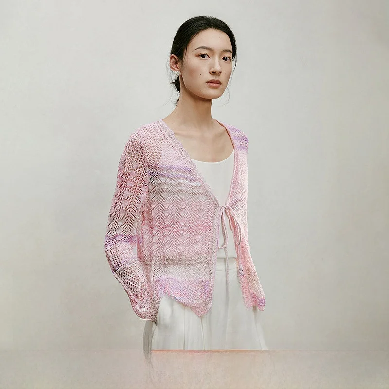 

Женский свитер Life on the Left Spring New Style: вязаная верхняя одежда с ажурным узором, текстурными бусинами, разноцветный, повседневный, комфортный.