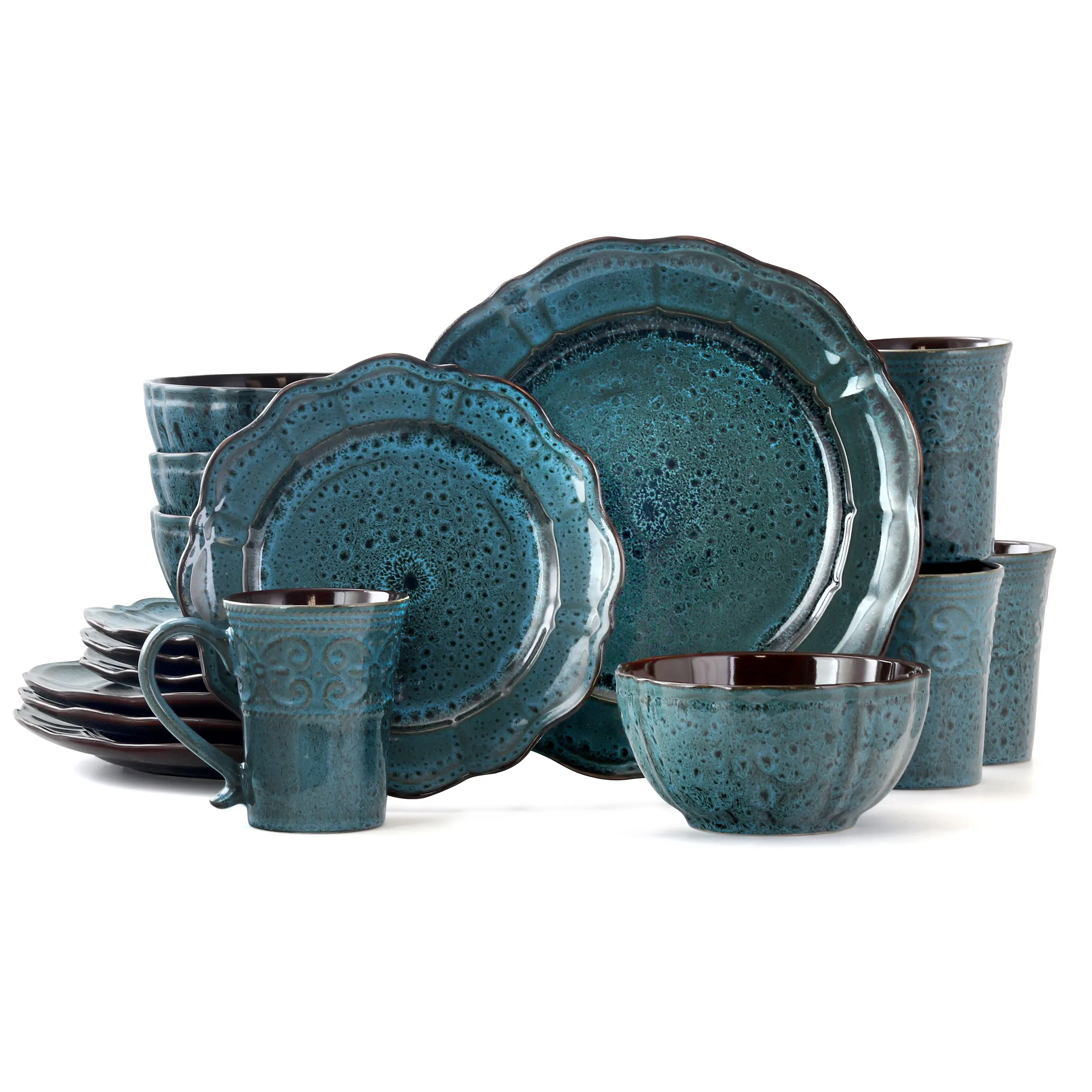 

Lavish Blue 16-Piece Dinnerware Set Includes Full Place Settings for Four People
