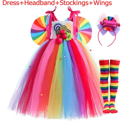 Lollipop Candy Dress Costume Sweet Girl Carnival Purim Apparel Toddler Rainbow Colorful Tutu Off Shoulder Princess Party Frocks - Image 12