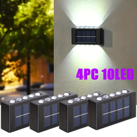 4PC, Outdoor Garden Wall Lighting Wall Sconce, 10 LED Solar Patio Path Light Up and Down Glow Convex Mirror Wall Washer Light