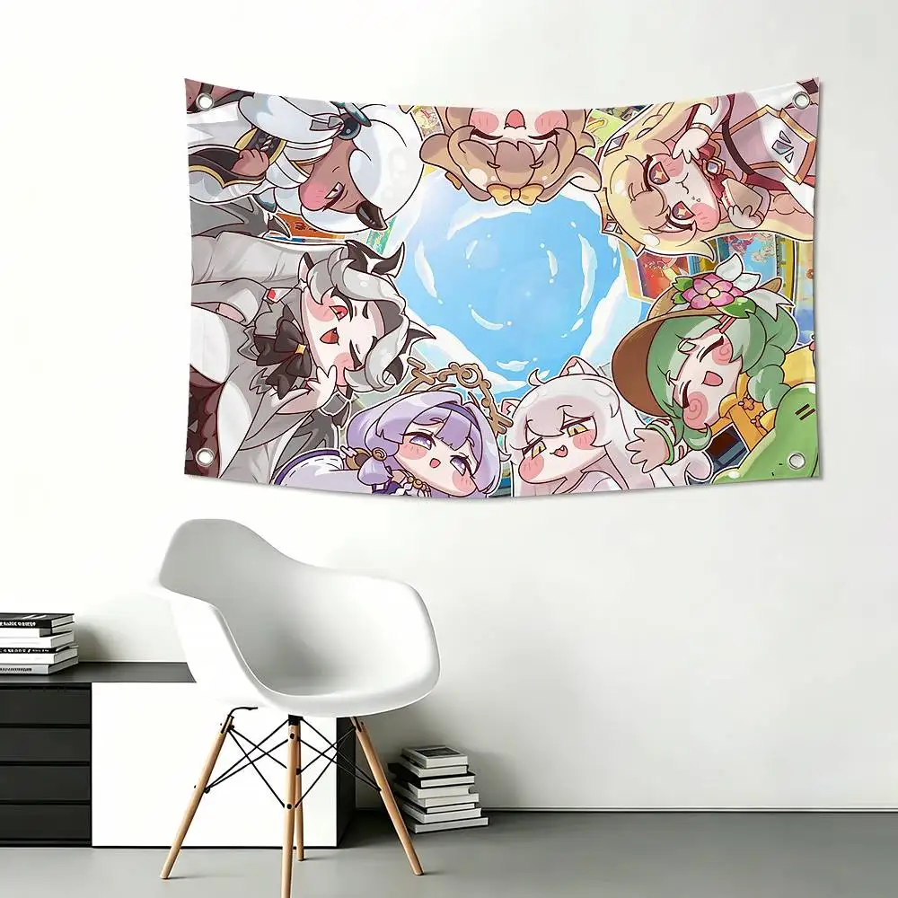 Trickcal Chibi Go G-Game Flags Wall Hanging Tapestry Outdoor Garage Room Decorative flag Background Blanket