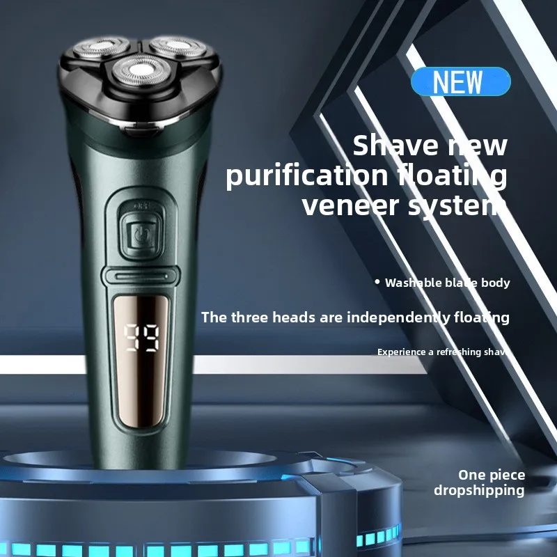 Washable Wet & Dry Electric Shaver For Men Face Beard Electric Razor Rechargeable Head Bald 3-Blade Shaving Machine System