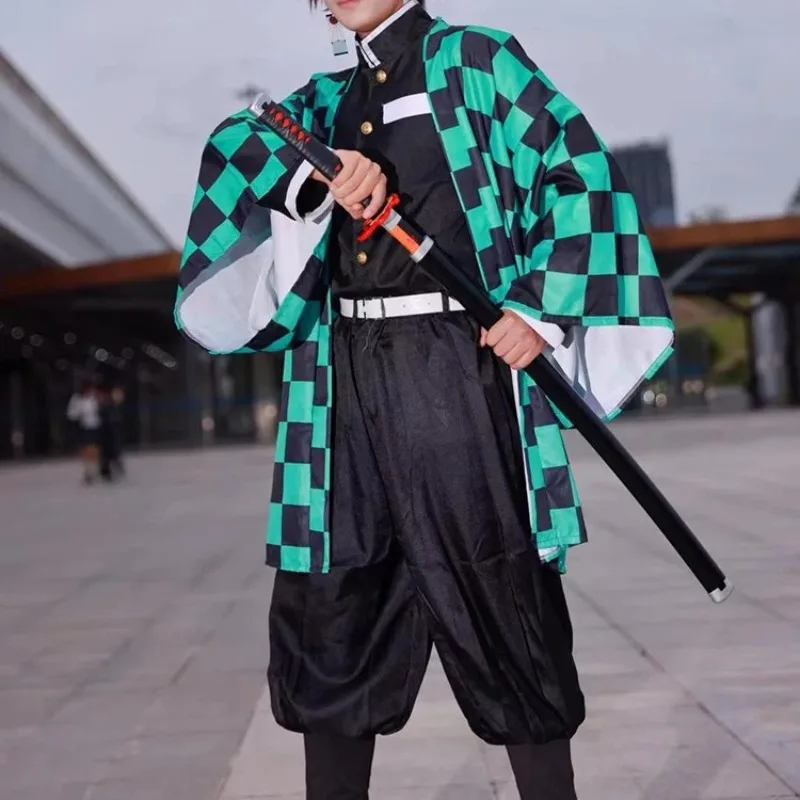 Anime Demone Slayer Tanjirou Kamado Cosplay Custume Kimetsu No Yaiba Vestiti per Adult Kid Uniforme Set Regalo Del Partito Parrucca Kimono
