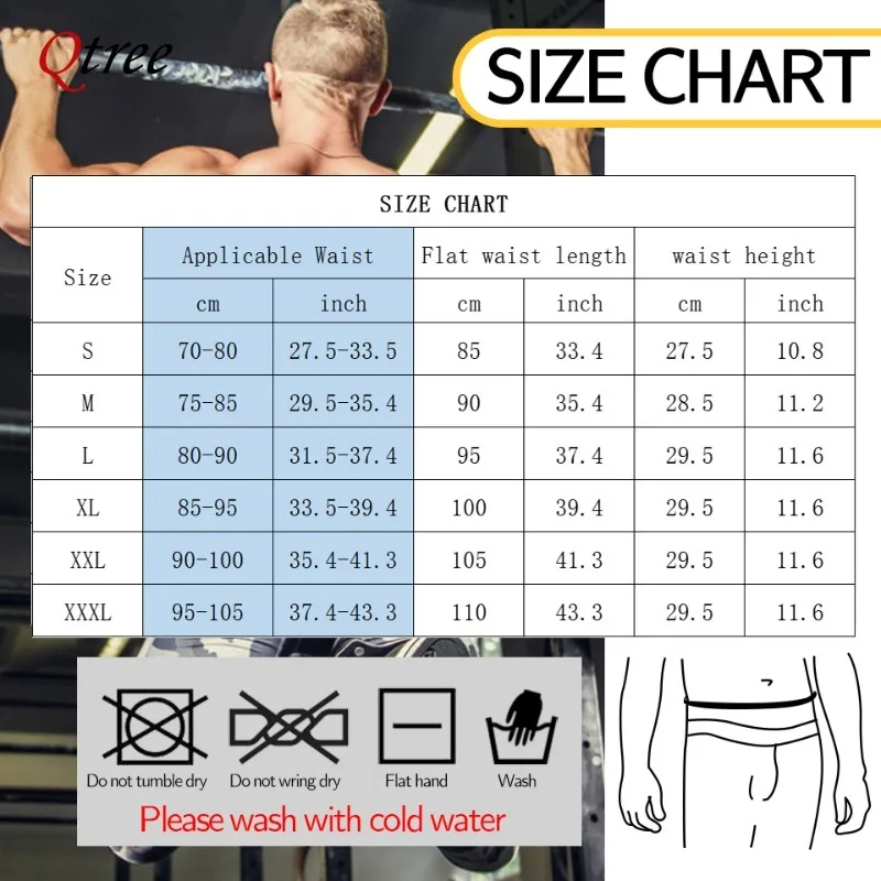Qtree Men Waist Trainer Weight Loss Belt Slimming Body Shaper Workout Fat Burning Corset Sauna Sweat Wrap Fitness Trimmer Strap