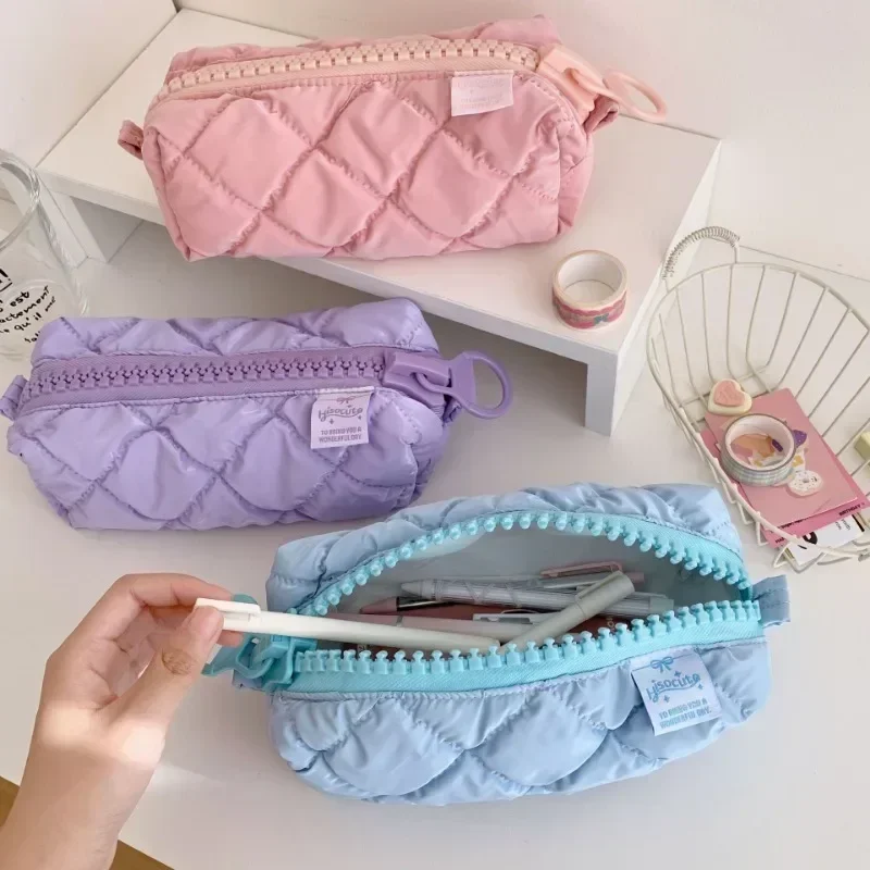 Soft Quilting ซิปขนาดใหญ่ดินสอ Kawaii PencilCase โรงเรียนเครื่องเขียนกระเป๋าขนาดใหญ่ความจุกระเป๋าปากกา