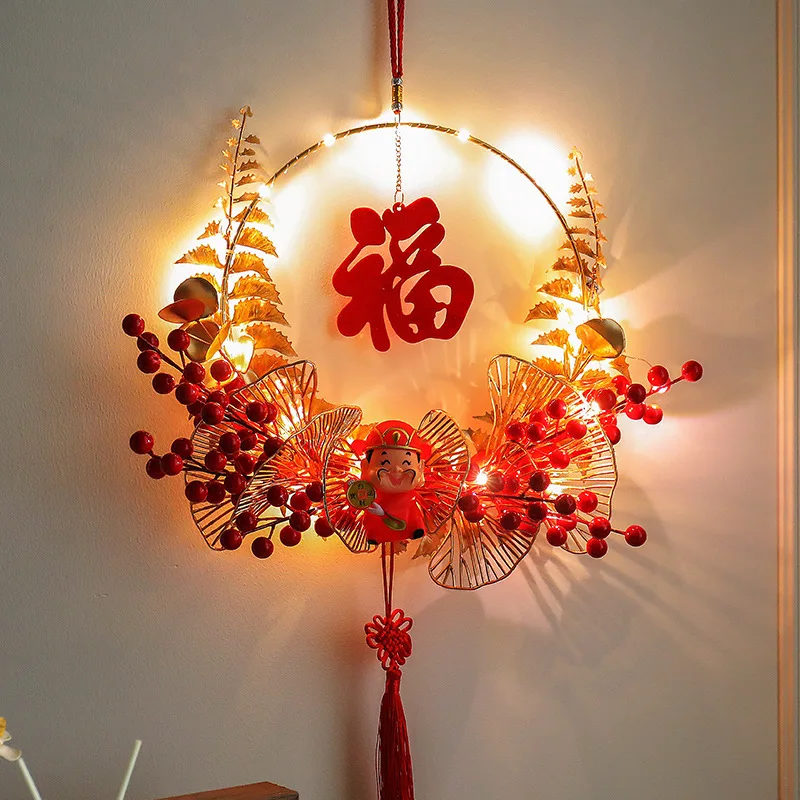 

Office Chinese New Year Glowing Wreath Living Room Bedroom Lighted Garland Hanging Decoration Holiday Ornament