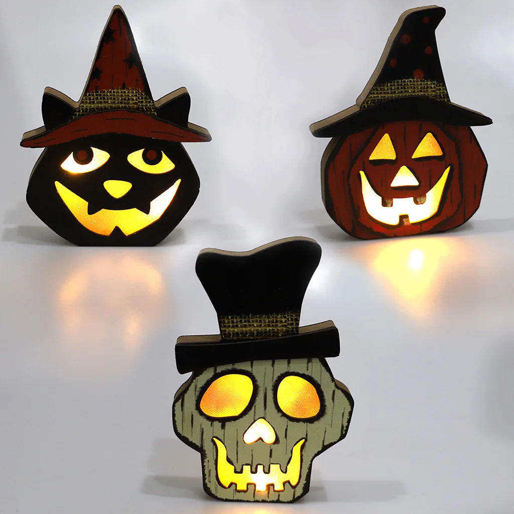 2024 Creative Halloween Wooden Pumpkin Lamp Halloween Decorations Skull Head String Trick Or Treat Lantern Horror Halloween Day