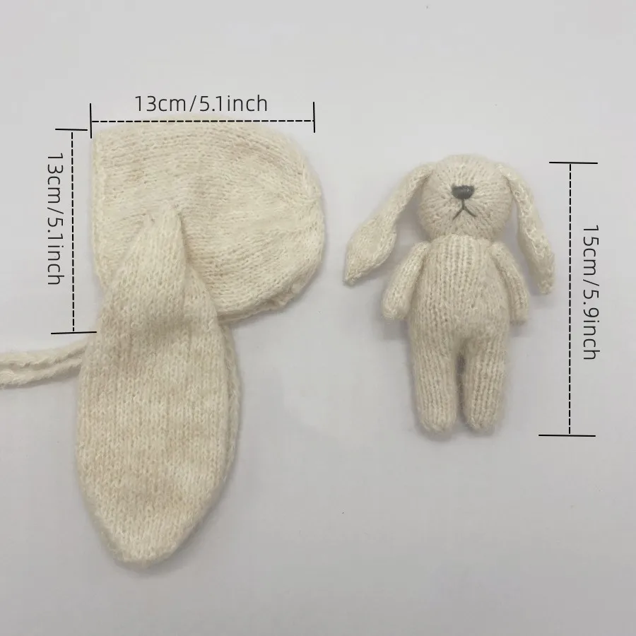 Newborn Photography Props Hat Dolls Sets Hand Knitted Animals Bunny Bear  Bonnet Sets  Baby Photo Studio Accessories - view 2