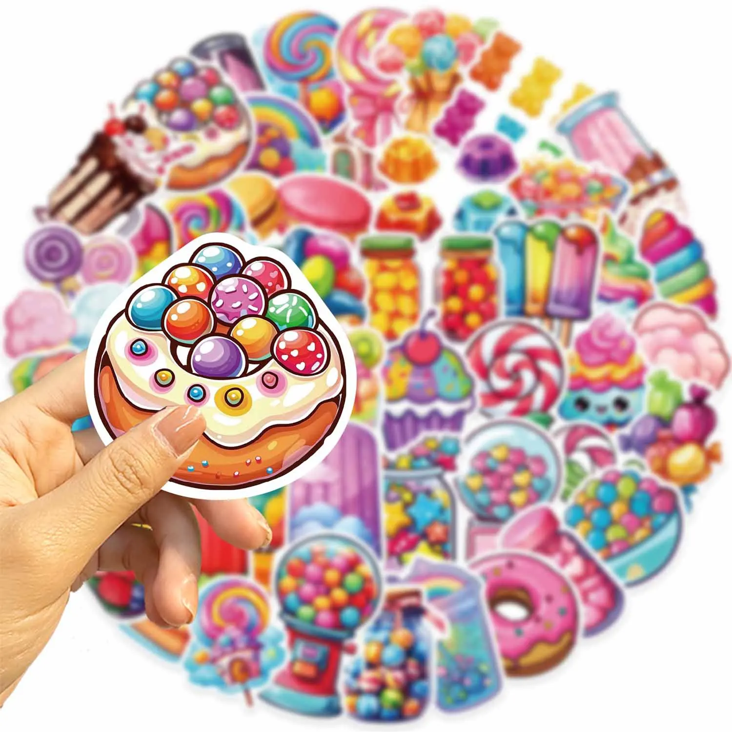 50 Stück Cartoon Bunte Süßigkeiten Graffiti-Aufkleber Ästhetische Niedliche Stil-Sticker DIY Gepäck Handy Gitarre Klassisches Kinderspielzeug
