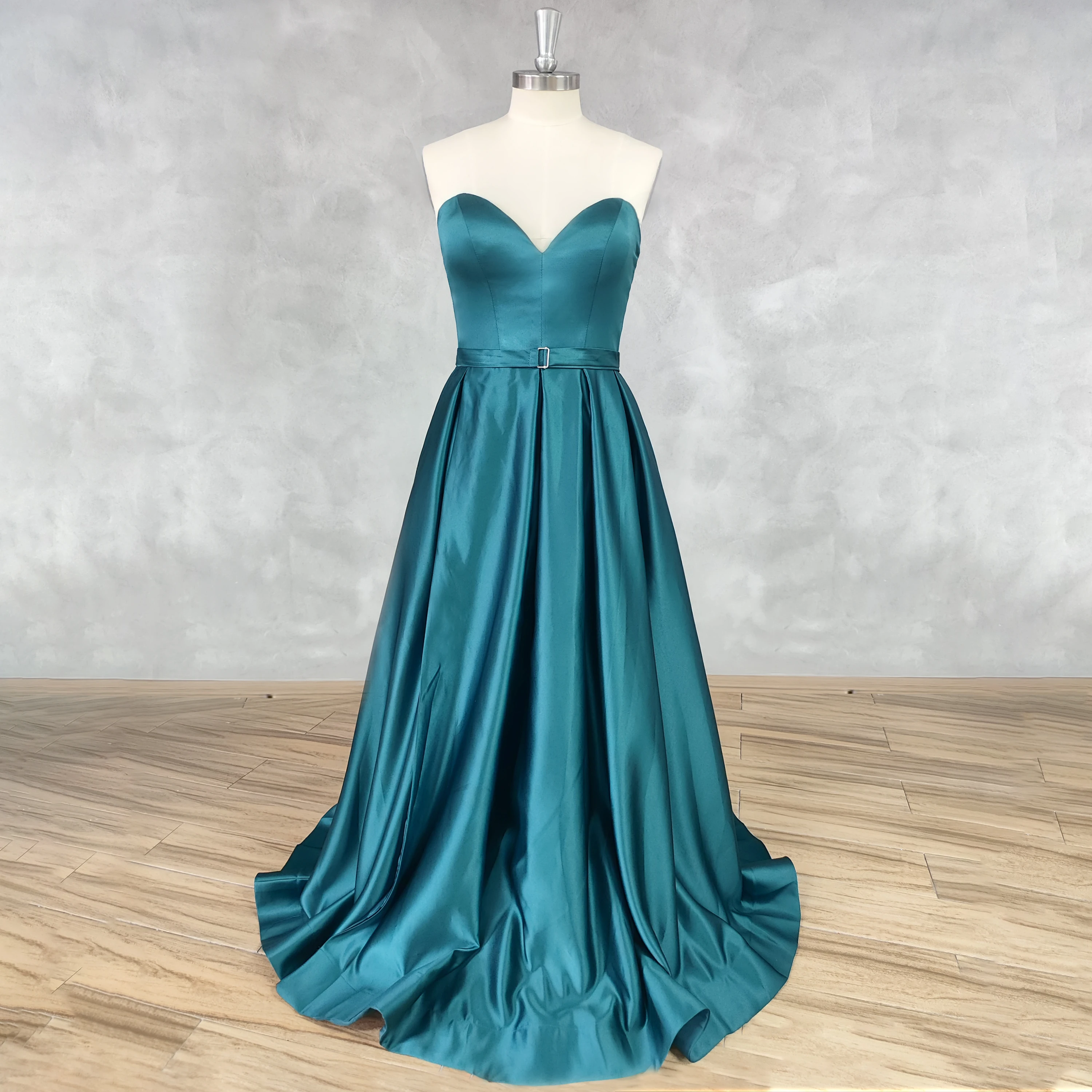 

DIDEYTTAWL Real Photos V-Neck Sleeveless Satin Prom Dress A Line Lace Up Back High Side Slit Floor Length Evening Gown
