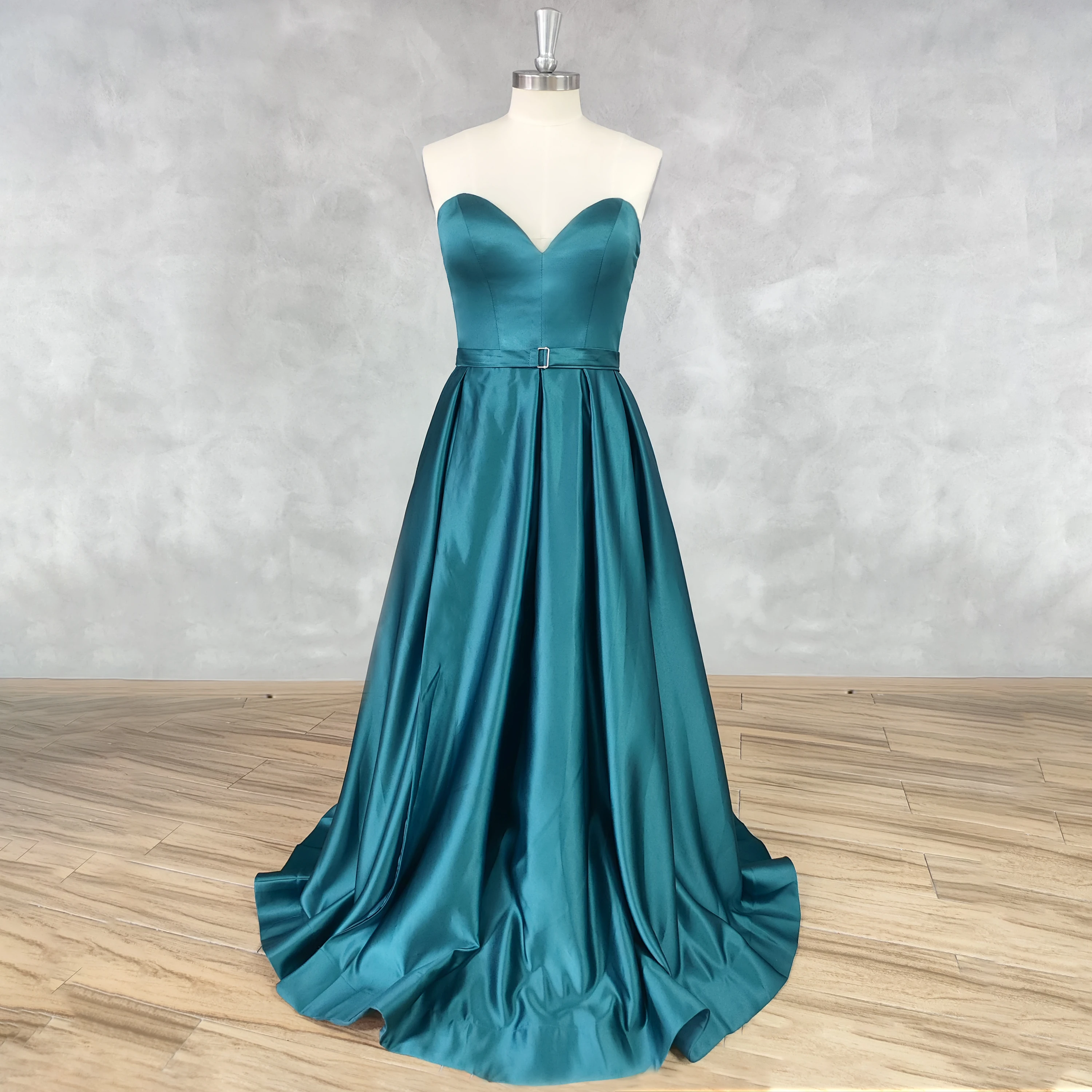 DIDEYTTAWL Real Photos V-Neck Sleeveless Satin Prom Dress A Line Lace Up Back High Side Slit Floor Length Evening Gown