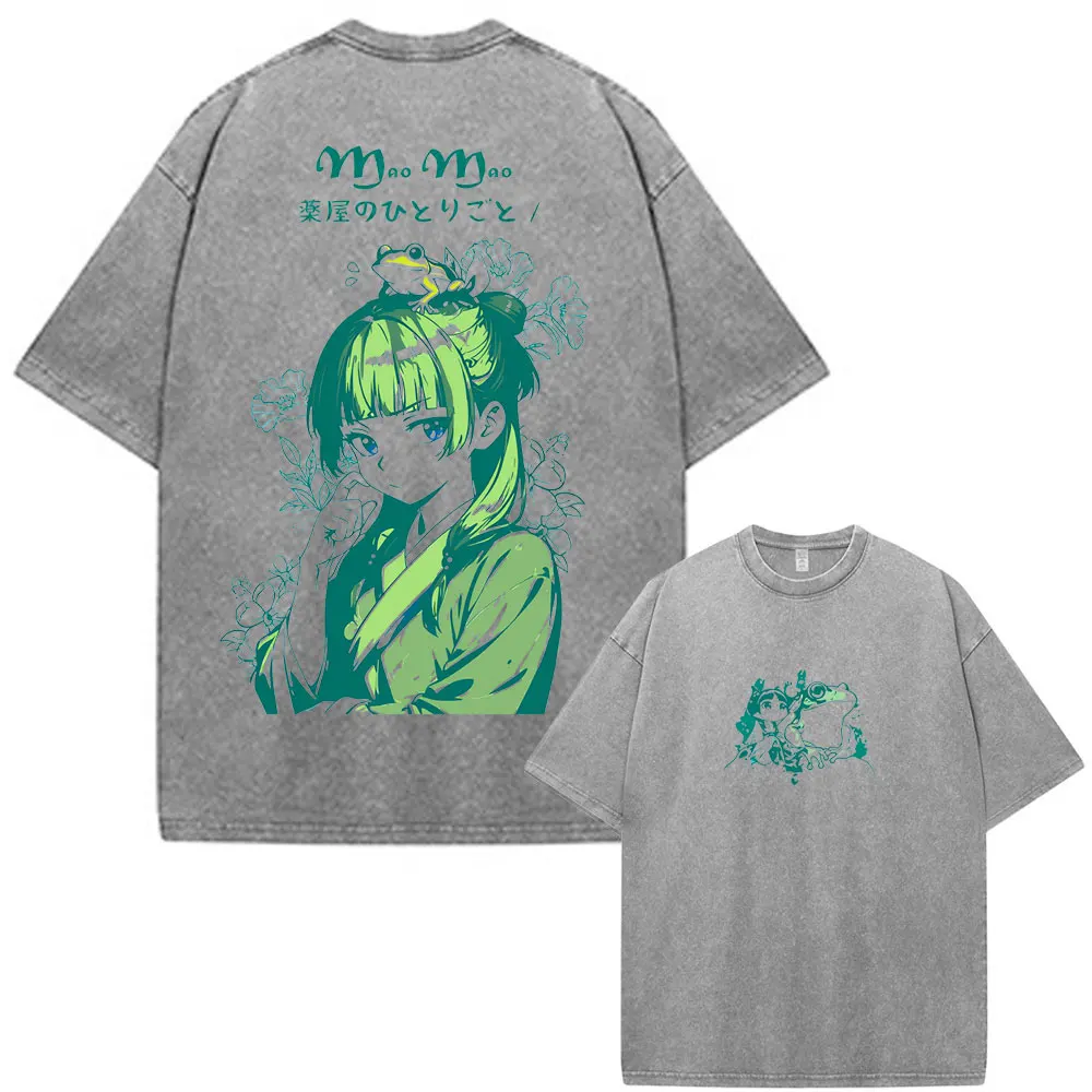 Anime The Apothecary Diaries Maomao Washed Vintage T Shirt Men Women Clothing Casual Oversized Short Sleeves T-shirts Streetwear