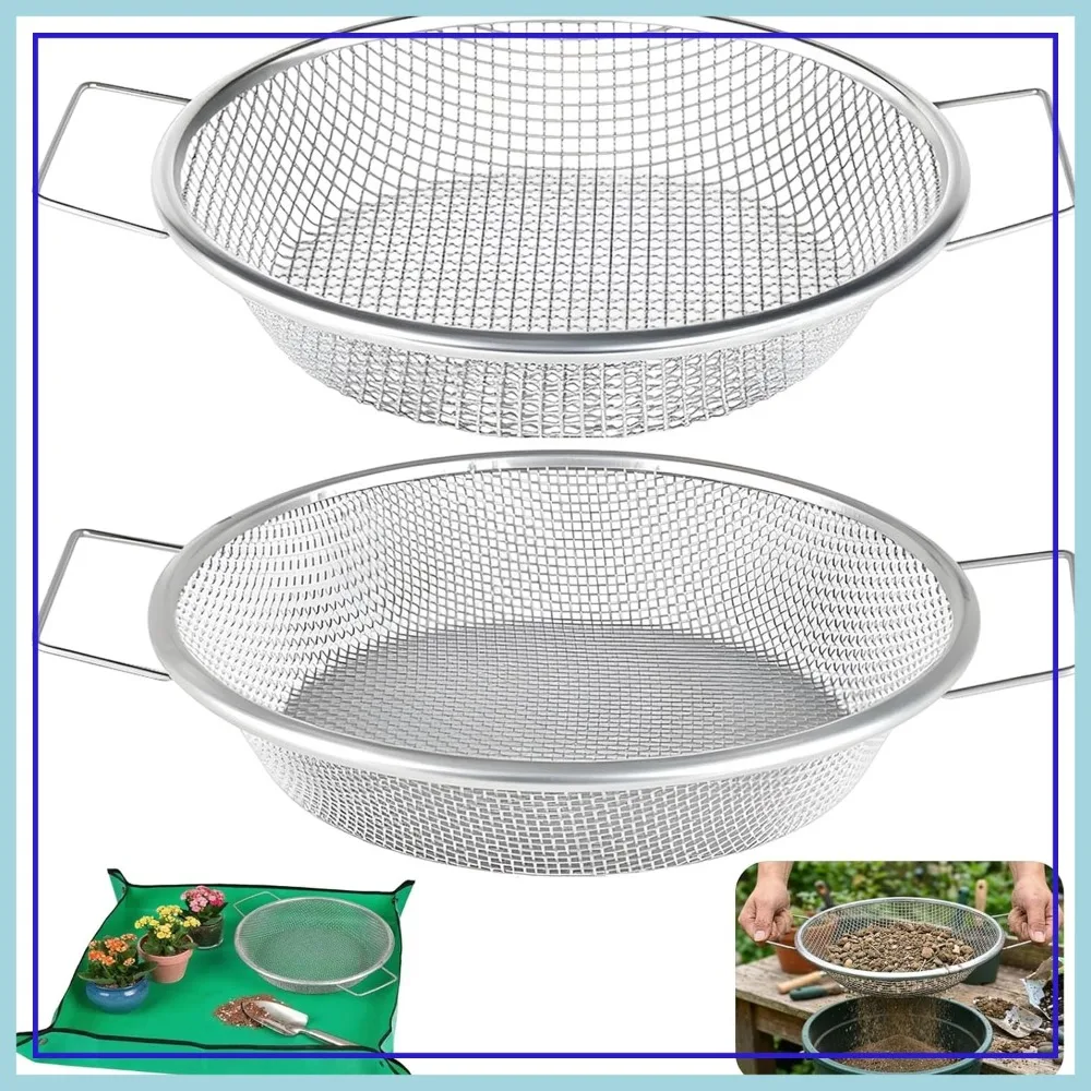 

2PCS Soil Sifter for Gardening with Handle, Stainless Steel, 1/4in & 1/8in Mesh for 5 Gallon Bucket