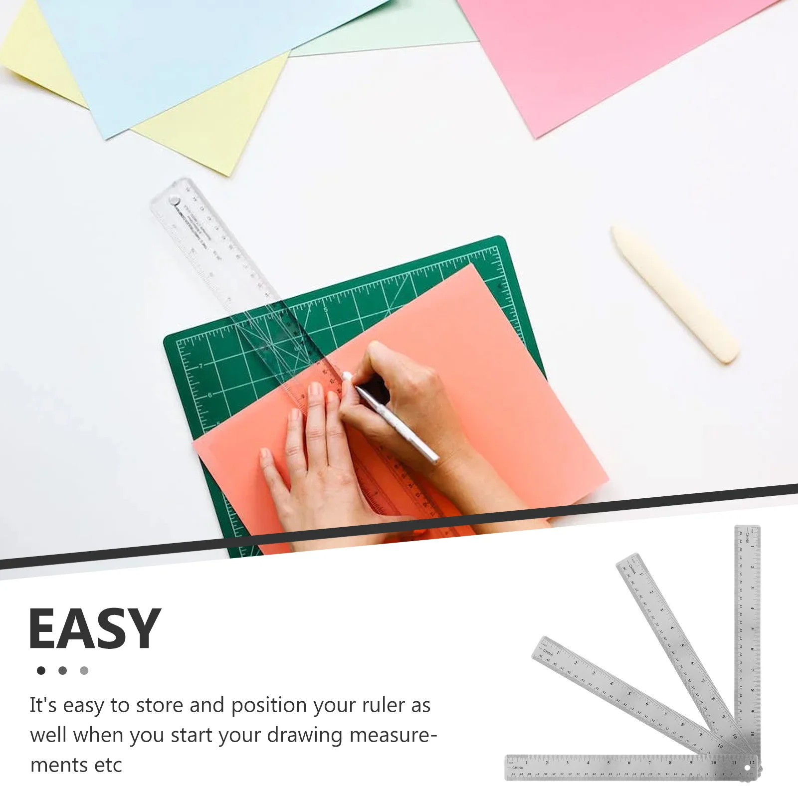 

4pcs Multi-Function Kids Cork Backing Rulers Portable Straight Measuring Tools Cat Shape Non-Slip Cartoon Scale For