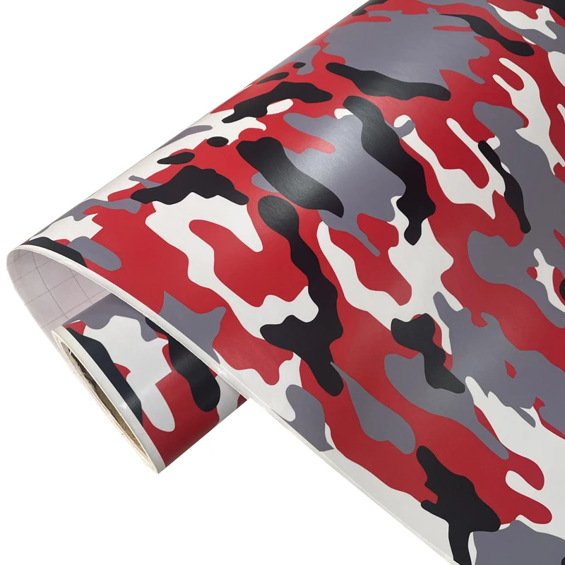 

Premium Black Gray Red White Camouflage Vinyl Wrap Roll with Air Release DIY Self Adhesive Decal Automotive Car Wrapping Foil