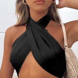 Sexy Tank Top Cross Wrap von der Schulter Halfter Crop Tops Frauen rücken freie Cami Fashion Tube Top weibliche ärmellose kurze Weste