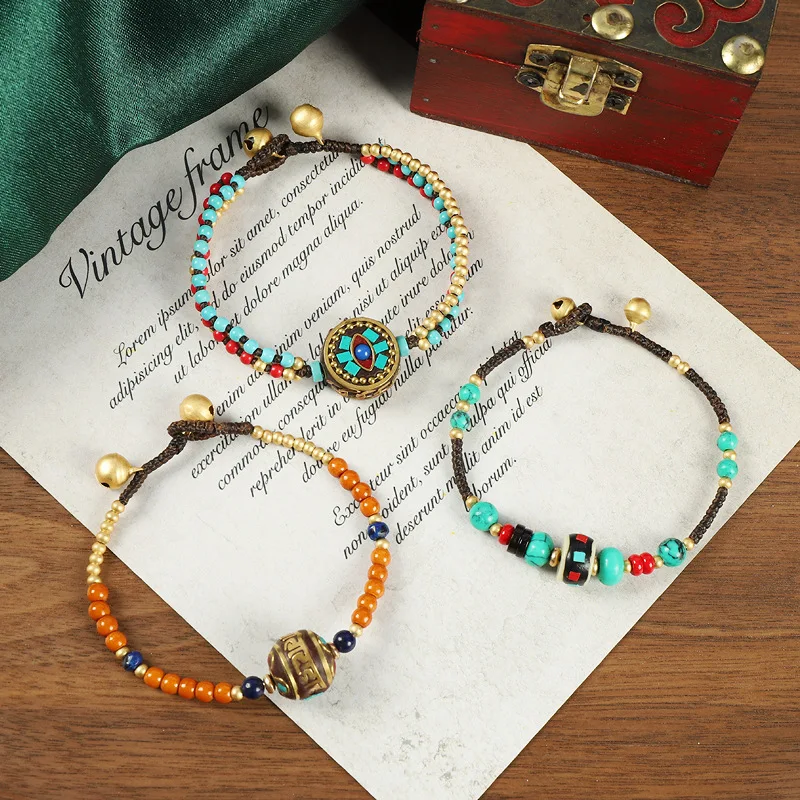 

Ethnic Tibetan Knitting Gemstone Bracelet for Women Men Vintage Nepal Style Exotic Original Design Handmade Luxury Chain Jewelry