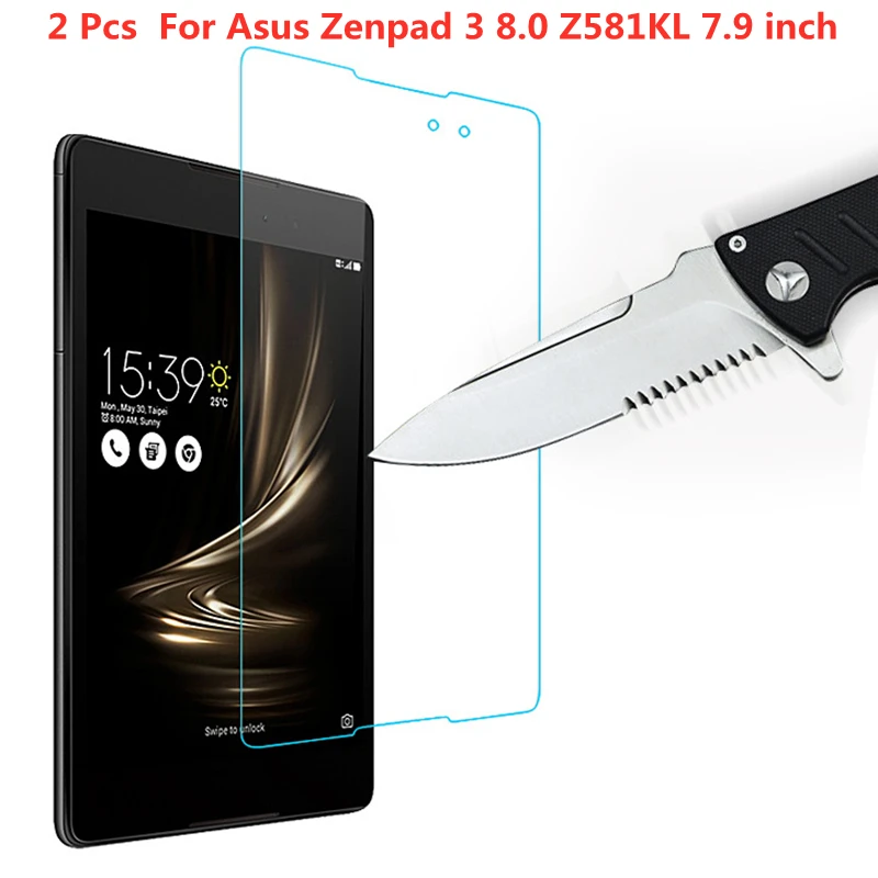 2 Pcs 9H Tablet Tempered Glass for  Asus Zenpad 3 8.0 Z581KL 7.9 inch Screen Protector glass film