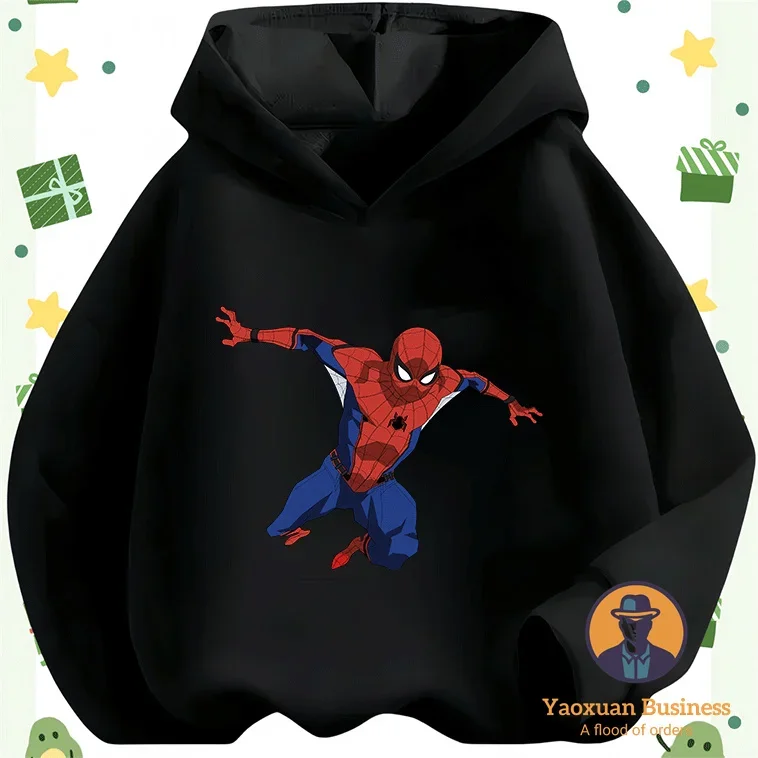 Chique 2025 Homem-Aranha Meninos Moletom Com Capuz Bonito Dos Desenhos Animados Impresso Quente À Prova de Vento Outono Inverno Moda