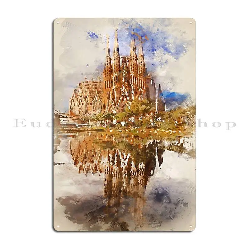 Barcelona Sagrada Familia Metal Plaque Poster Living Room Party Wall Plaque Designing Wall Mural Tin Sign Poster