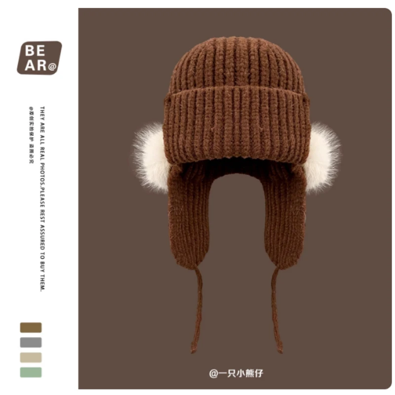 جديد بسيط بلون البلوز قبعة صغيرة محبوكة قبعات المرأة الشتاء في الهواء الطلق الدفء ومتعددة الاستخدامات حماية الأذن الطيار منفذها القبعات