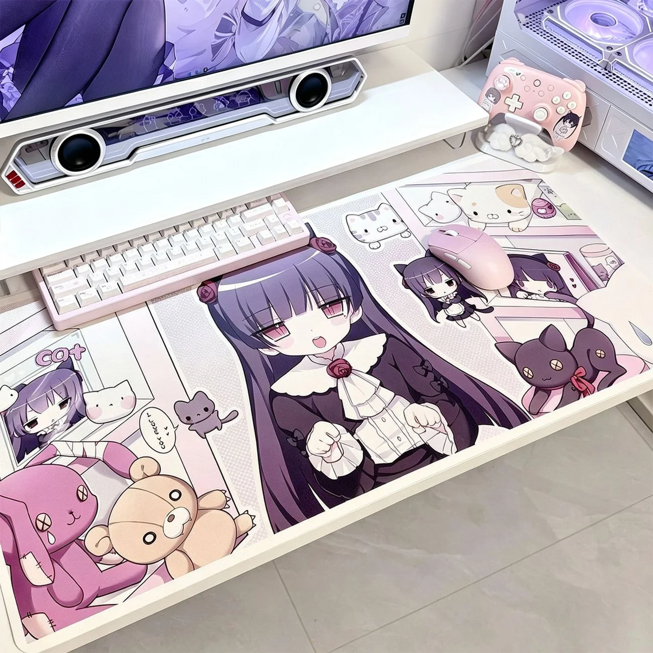 Japan Anime Girl PU Leather Desk Mat Cartoon Y2k Cute Pet Mouse Pad Waterproof Non-Slip Table Mat Kawaii Aesthetic Desktop Pad