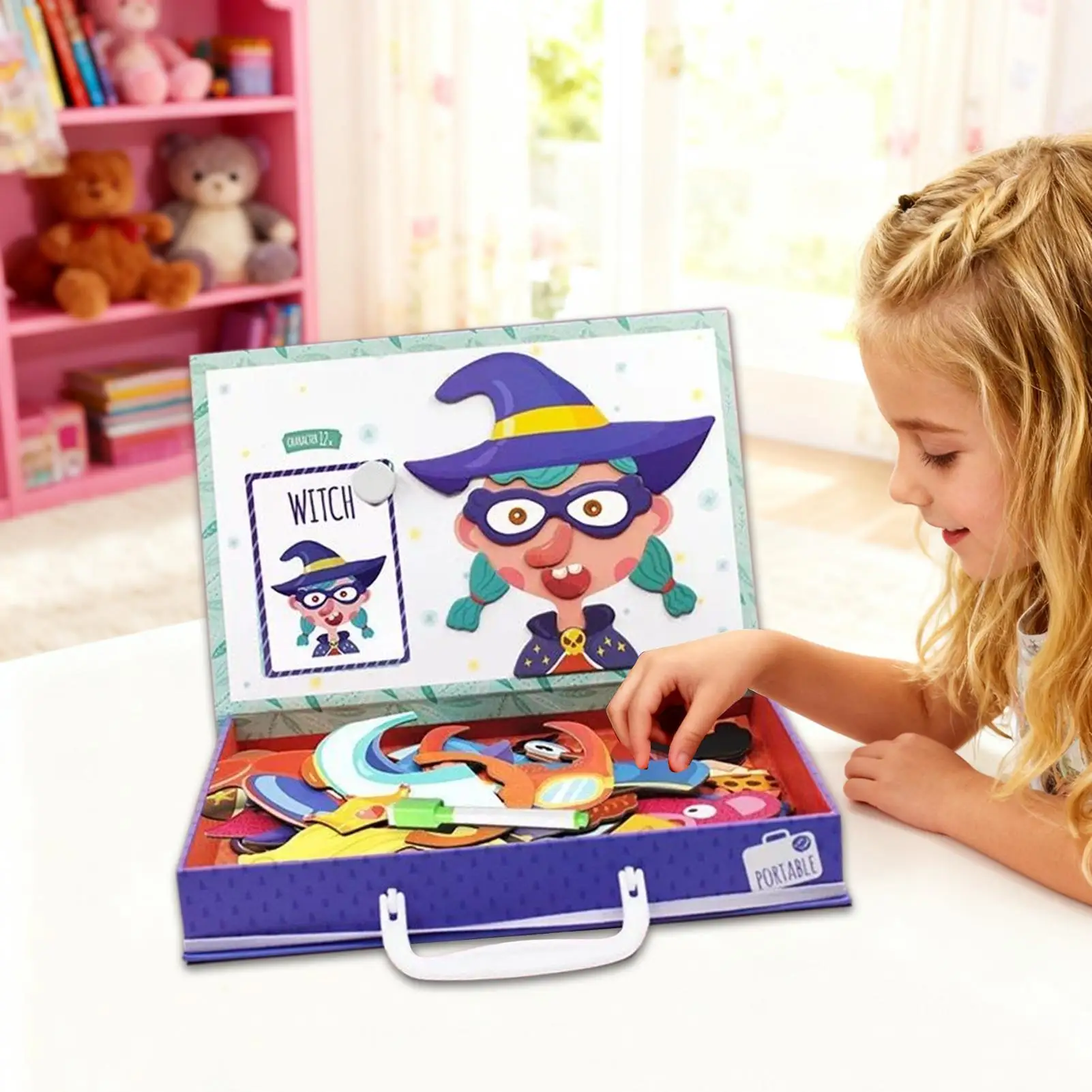 Quebra-cabeças magnéticos dupla face brinquedos educativos haste brinquedo para meninos meninas crianças festa de aniversário viagem casa pré-escolar escola