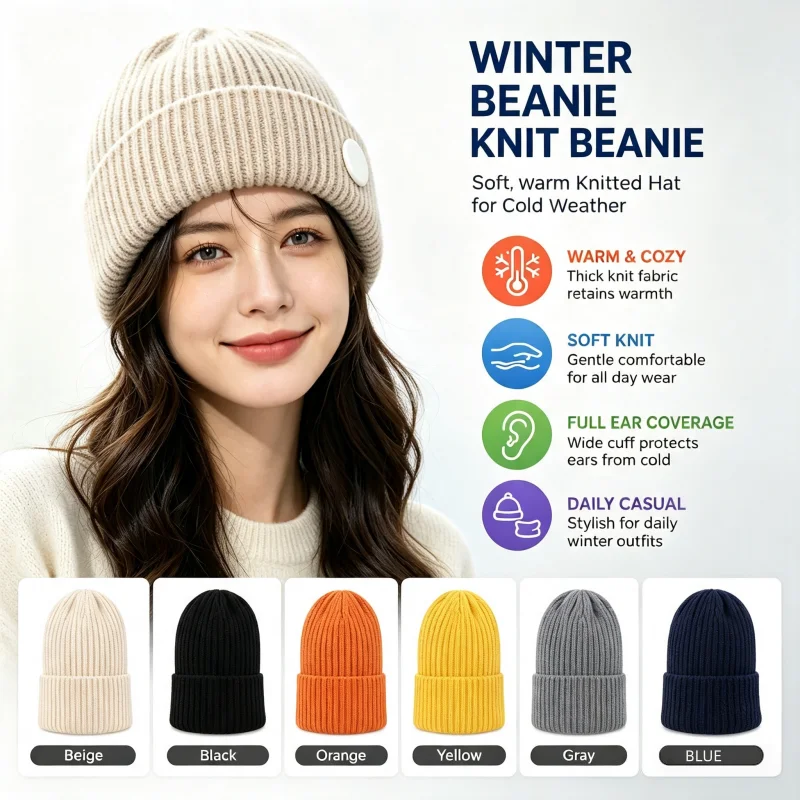 Knit Beanie Hat Warm - Пустая вязаная шапка-бини унисекс для ручного