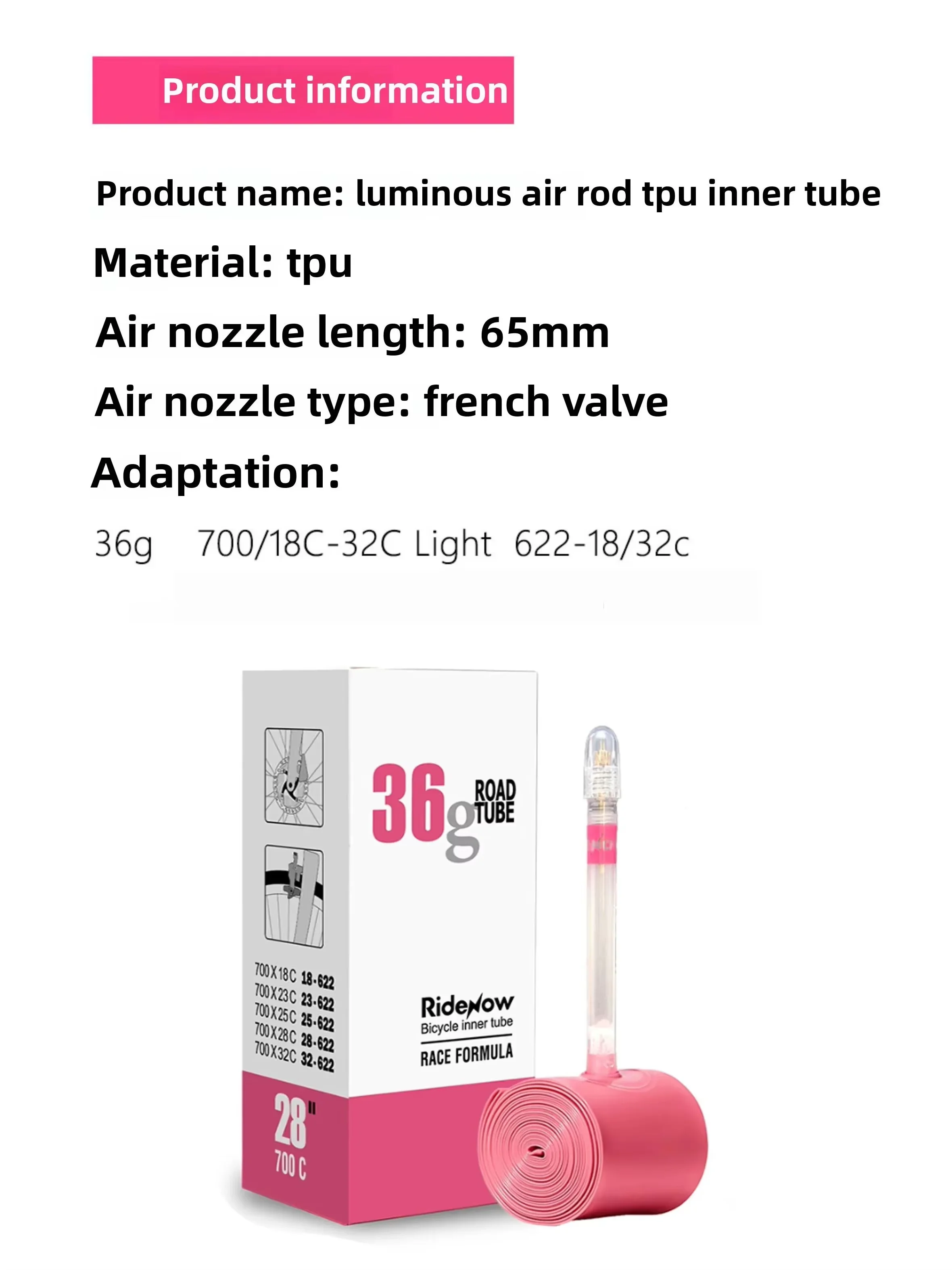 AliExpress OFFBONDAGE RideNow Bike Inner Tube Glowing valve 700C18 23 25 28 30 32 Road Bicycle TPU Tire 65mm Ultralight 36g French Valve Accessories