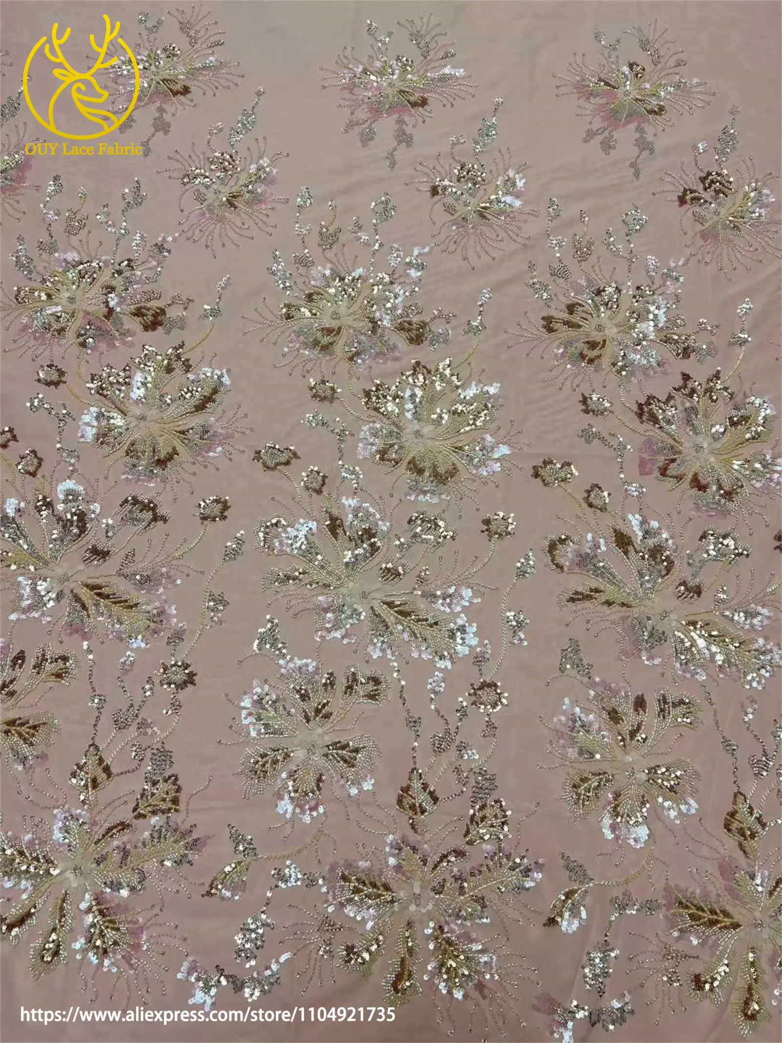Afrikanischer Netz-Stickerei-Pailletten-Spitzenstoff 2026 Luxuriöser Französischer Tüll Perlenbesetzter Stoff für Damen-Partykleider Nähstoff 5 Yards – Detail 16