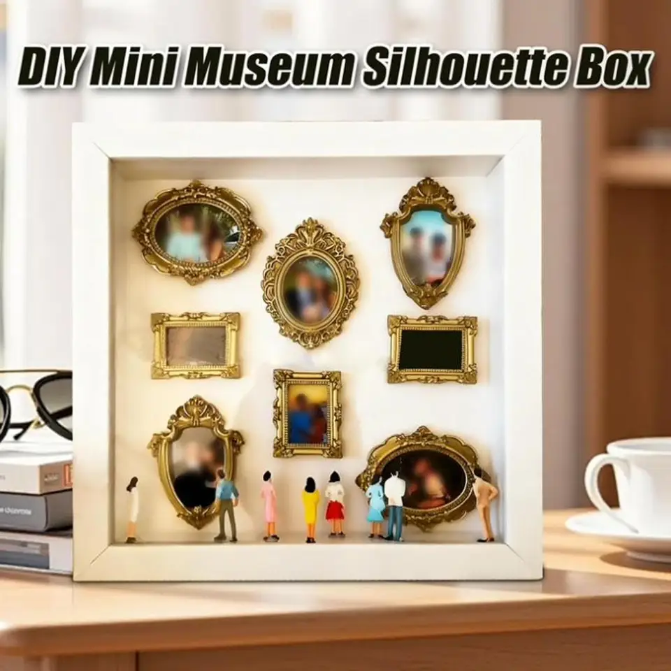 Mini Museo Fai Da Te Con Cornice Luminosa – Kit Con 11 Cornici E 8 Figurine, In Legno E Resina, Per Decorare Casa Con Ricordi