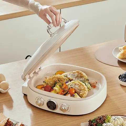 다기능 전기 베이킹 팬, 더블 디스크 가열 걸이식 팬케이크 기계, 파이 피자 빵 팬, 3 기어 조절 그릴 기계, 1400W