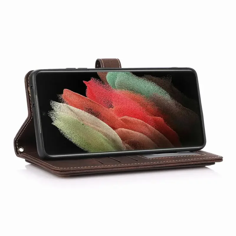 Luxury Leather Wallet Case For Samsung Galaxy S23 Ultra Magnetic buckle Flip Phone Bag For Samsung S  23 Ultra Book Case Cover