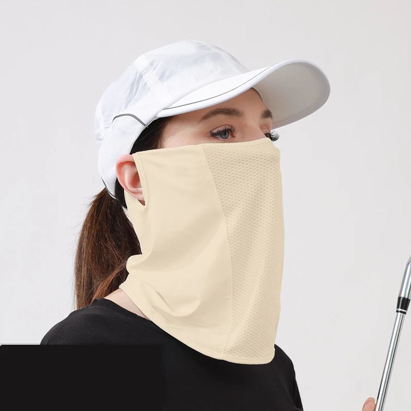 Maschera per la protezione solare in nylon estivo, sciarpa resistente ai raggi UV in rete traspirante da Golf con garza appesa all'orecchio di seta del ghiaccio
