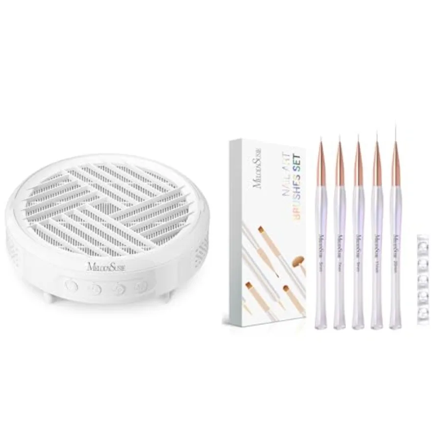 

Compact Nail Dust Collector with 5Pcs Nail Art Liner Brushes and Brush Holder Set for Nail Art Application Black