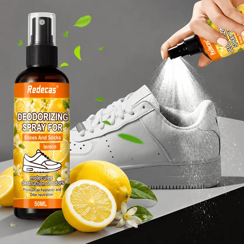 Shoe Deodorant Spray, Lemon Orange Fresh Scent, Removes Shoe & Sock Odor, Portable Freshener for Sneakers, Daily Travel & Home
