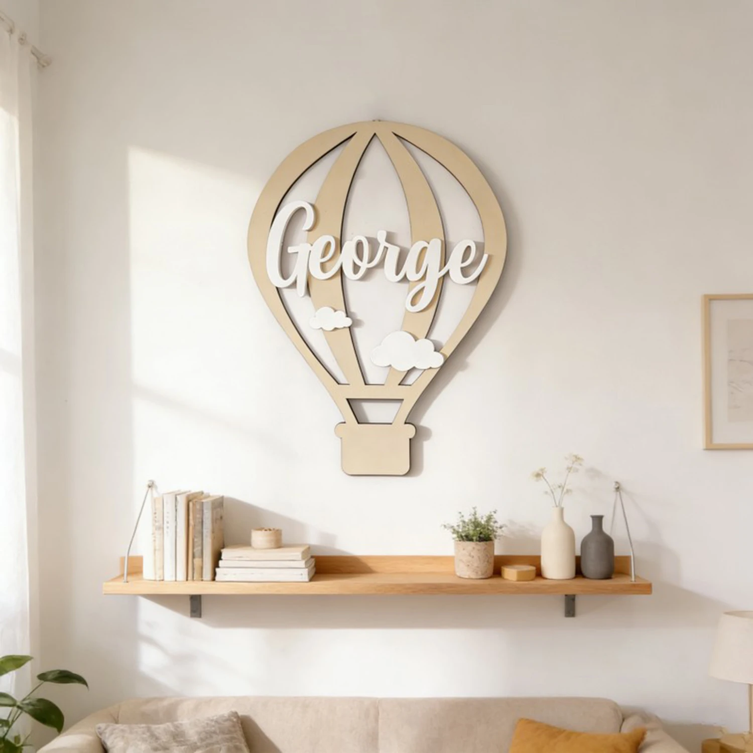 1Pc Custom Cloud hot air balloon Wooden Name Plaque,Home Room Office Wall Door Decor,DIY Paintable,Nursery Birthday Wedding Gift