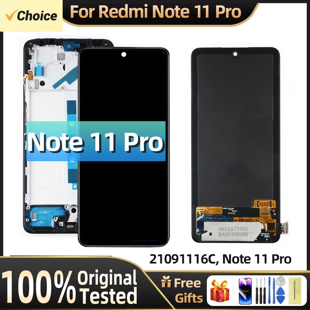 Original For Xiaomi Redmi Note 11 Pro 5G LCD Display Touch Screen Assembly Replacement Note 10 pro 21091116I 2201116SG AMOLED