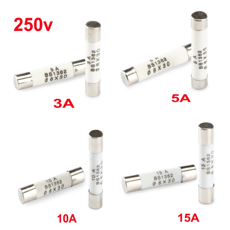 10Pcs 6*30mm Ceramic Fuse Tube 250V 3A 5A 10A 6x30mm AMP Fuse Tube Fast Blow Tube