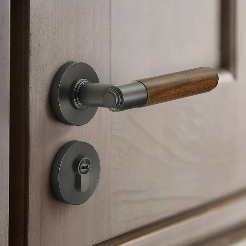 American Walnut Interior Bedroom Door Lock Universal Room Solid Wood Door Handle Wooden Wind Silent/magnetic Lock