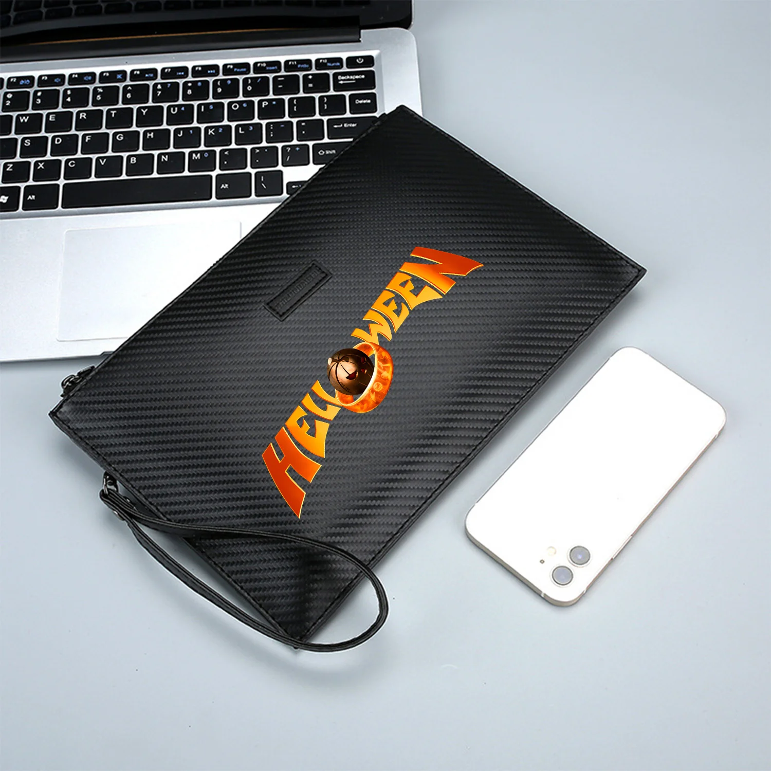 خاتم اليقطين وشريط معدني أنيق مطبوع من البولي يوريثان حقيبة يد رجالية عصرية وعملية للحمل اليومي