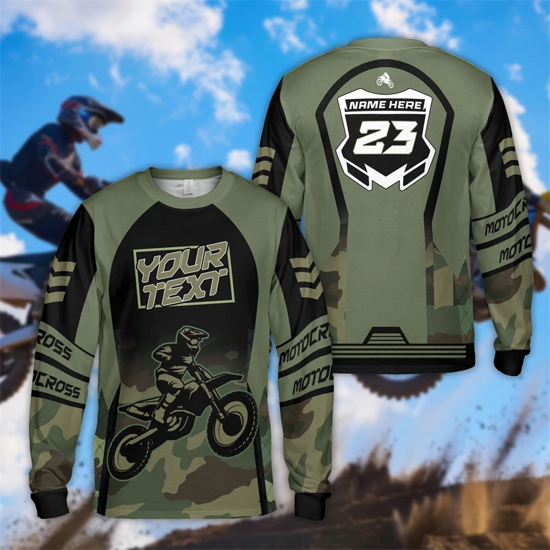 Personalized Camouflage Motocross Long Sleeve Shirt Custom Rider Name Number Dirt Bike 3D Printed T Shirt Veteran Rider T-shirt