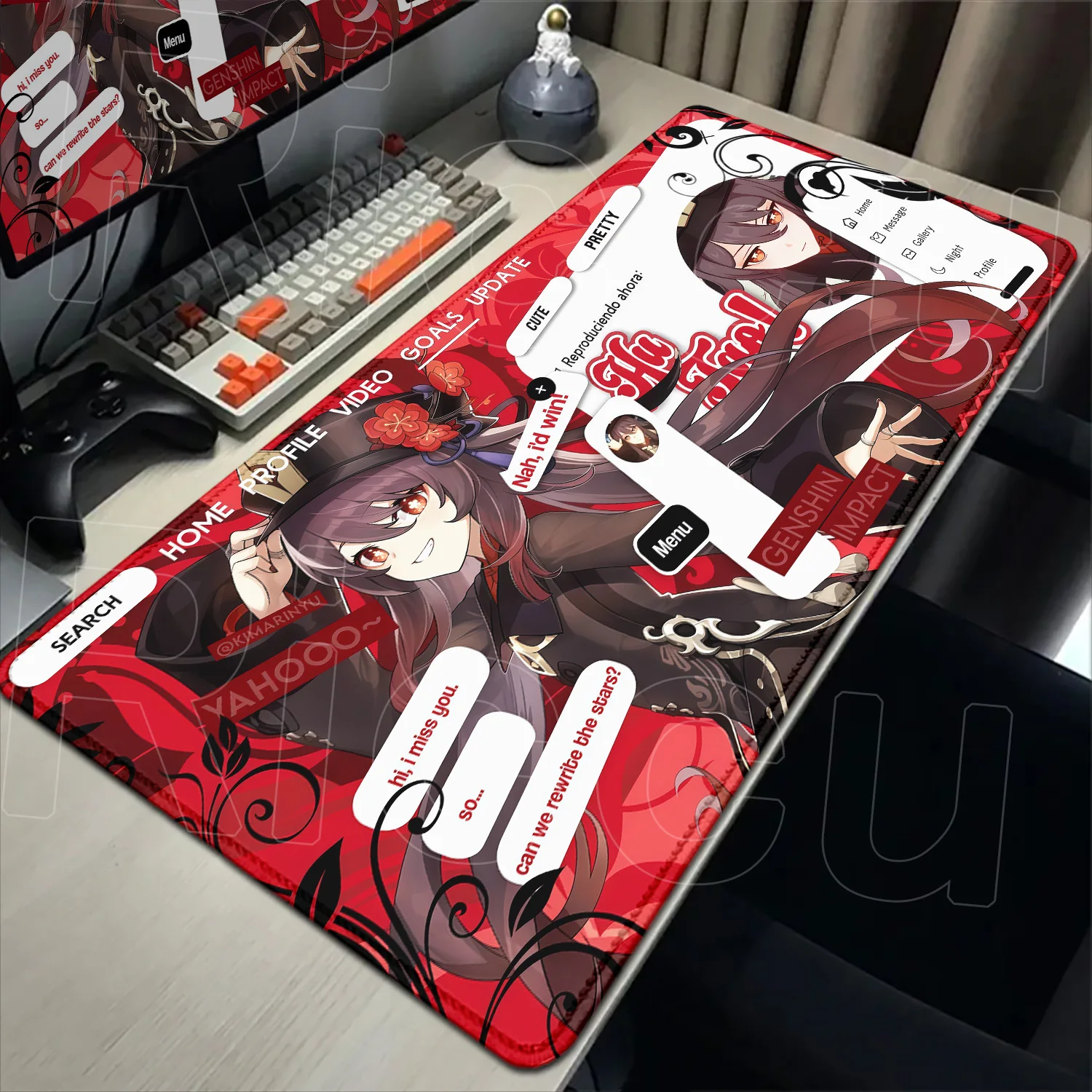 

XXL HD Printing Genshin Impact Hu Tao Mouse pad Computer Locking Edge Non-slip Rubber Keyboard Anime Kawaii Cute Girl Desk Mat