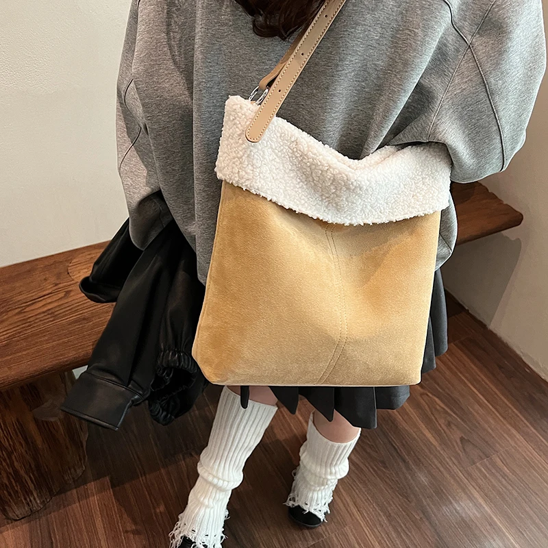 Женская замшевая сумка через плечо с внутренним карманом, сумка через плечо с регулируемым ремешком, сумка-портфель для работы, путешествий