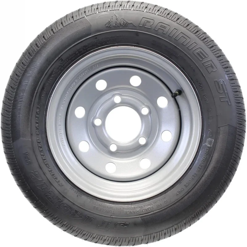 2-Trailer Tire Rim ST145/R12 145/R12 Radial Load E 5 Lug Silver Modular Wheel - 6 Year Warranty w/Free Roadside