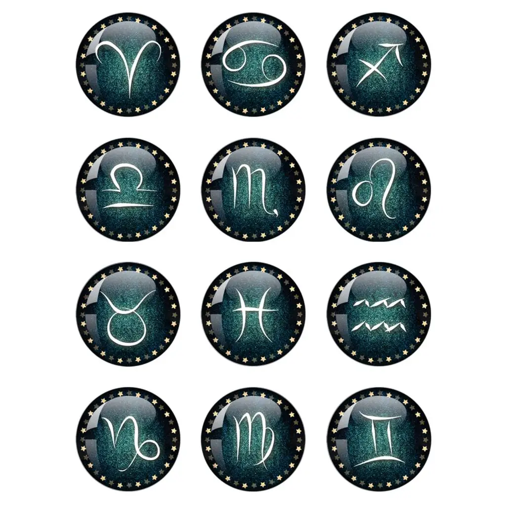 

12 Zodiac Star Sky Art Pattern 12mm-40mm Handmade Glass Cabochon Flat Back Production Picture Result Jewelry