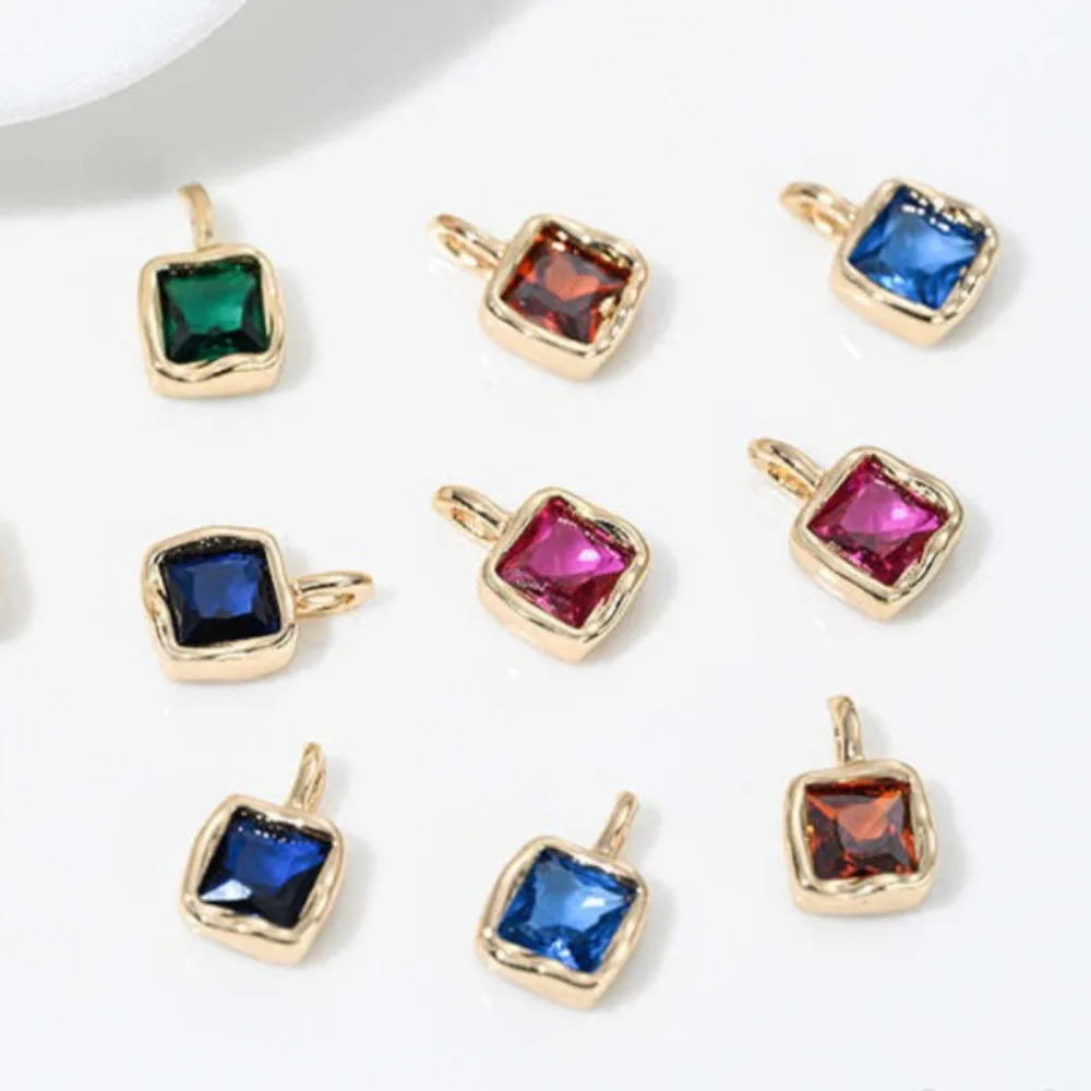

1pcs Copper Charms 18K Gold Color Lava Hemming Square Colored Zirconium Pendant DIY Bracelet Necklace Earrings Jewelry Pendant