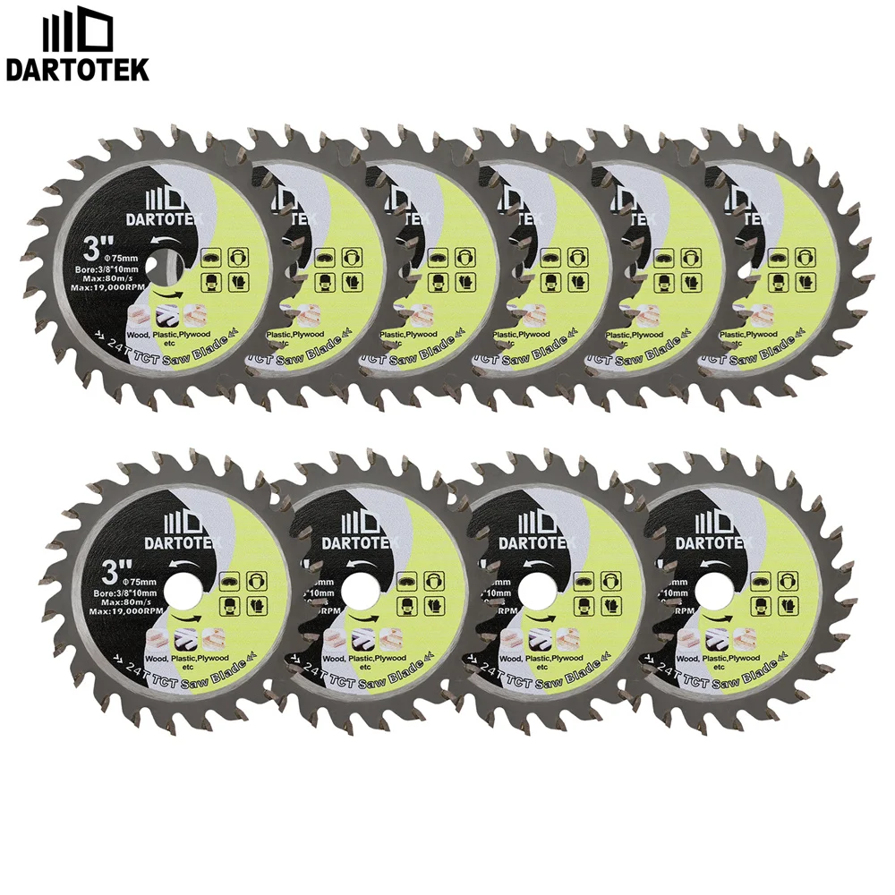 

DARTOTEK 1/3/5/10pcs Cutting Disc TCT Saw Blade Hard Alloy Woodworking 75mm 24T For Wood Composite Materials Plastics Mini Disc