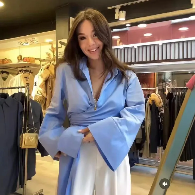 

Autumn and Winter New Women's Fashion Casual Polo Neck Bow Tie up Short Edition Double breasted Women Leisure Shirt